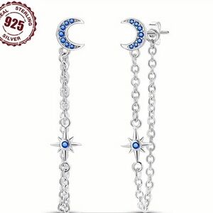 Dangle crescent moon earrings /Sterling silver & zirconia